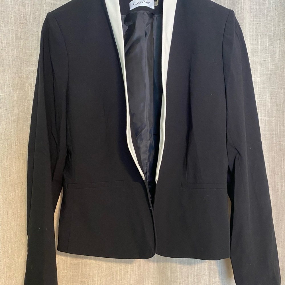 Calvin Klein Black and White Shawl Collar Blazer